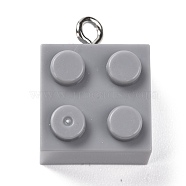 Resin Pendants, with Platinum Iron Loop, Toy Bricks, Dark Gray, 21x15.5x11mm, Hole: 2.6mm(RESI-E017-A18)