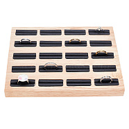 20-Slot Wood Ring Display Tray Stands, Finger Ring Organizer Holder, with PU Imitation Leather, Black, 19.2x15.4x1.8cm, Inner Diameter: 4x1.5cm(RDIS-WH0033-24)