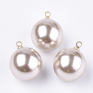 Eco-Friendly ABS Plastic Imitation Pearl Beads, with Brass Findings, Round, Golden, PeachPuff, 16x12mm, Hole: 1.5mm(MACR-S367-D-05)