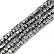 Electroplate Non-magnetic Synthetic Hematite Beads Strands, Hexagon, Silver Plated, 2x2x2mm, Hole: 1mm, about 112pcs/strand, 15.7 inch(G-Q486-63H)