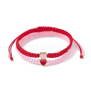 2Pcs 2 Colors Braided Nylon Thread, Chinese Knotting Cord Beading Cord Braided Bead Best Friends Bracelts, with Alloy Enamel Beads, Heart, Red, Pink, 60~110, 1pc/color(BJEW-JB09769)