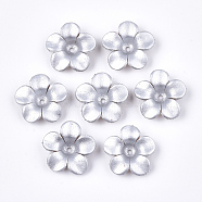 5-Petal Eco-Friendly Cowhide Bead Cap, Flower , Silver, 25~26x26~27x5~7mm, Hole: 2mm(FIND-S301-01G)