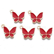 Alloy Enamel Pendants, Cadmium Free & Lead Free, Butterfly, Light Gold, Red, 15x17x2mm, Hole: 1.6mm(X1-ENAM-T016-23A-RS)