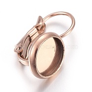 Ion Plating(IP) Stainless Steel Leverback Earring Settings, Flat Round, Rose Gold, Tray: 8mm, 17x10mm, Pin: 0.7mm(X-STAS-L211-08A-RG)