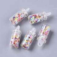 Glass Wishing Bottle Pendant Decorations, with Star Glitter Sequins/Paillette inside, with Plastic Plug, Colorful, 24.5x10mm, Hole: 2mm(GLAA-T008-01G)