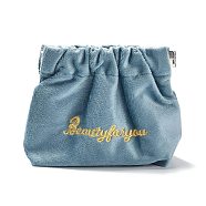 Velvet Spring Snap Closure Change Purse, Embroidered Word Clutch Bags, Storage Pouch for Jewelry Earphone, Rectangle, Light Blue, 12x13.5x1.8cm(ABAG-P009-A03)