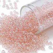 TOHO Round Seed Beads, Japanese Seed Beads, (630) Light Rosaline Transparent, 8/0, 3mm, Hole: 1mm, about 222pcs/bottle, 10g/bottle(SEED-JPTR08-0630)