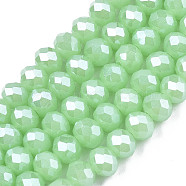 Electroplate Glass Beads Strands, Imitation Jade Beads, Pearl Luster Plated, Faceted, Rondelle, Light Green, 2x1.5mm, Hole: 0.4mm, about 195pcs/strand, 11 inch(27.5cm)(EGLA-A034-J1mm-A05)