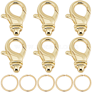 6Pcs Brass Lobster Claw Clasps, with 20Pcs Open Jump Rings, Real 18K Gold Plated, 19x12x4.5mm, Hole: 1.6mm(DIY-BBC0001-54)