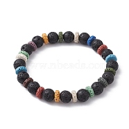 Dyed Natural Lava Rock Round & Disc Beaded Stretch Bracelets for Women, Colorful, Inner Diameter: 1-7/8 inch(4.85cm)(BJEW-JB09667)