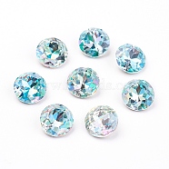 Pointed Back & Back Plated K9 Glass Rhinestone Cabochons, Grade A, Two Tone, Shiny Laser Style, Faceted, Flat Round, Aquamarine, 10x5mm(RGLA-J012-10mm-202LS)