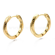 Brass Huggie Hoop Earrings, Nickel Free, Twisted Ring Shape, Real 18K Gold Plated, 21x3mm, Pin: 1mm(KK-S356-348-NF)