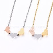 304 Stainless Steel Pendant Necklaces, with Lobster Clasp, Heart, Mixed Color, 18.11 inch(46cm), 1.5mm(NJEW-H497-08)