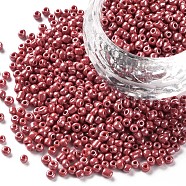 Glass Seed Beads, Opaque Colors Lustered, Round, Red, 2mm, Hole: 1mm, about 6666pcs/100g(X1-SEED-A012-2mm-125)
