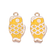 Light Gold Plated Alloy Enamel Pendants, Cadmium Free & Lead Free, Fish Charms, Gold, 24x12.5x1.5mm, Hole: 1.8mm(PALLOY-N176-27B-RS)