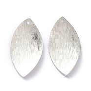 Brass Pendants, Long-Lasting Plated, Leaf, Real Platinum Plated, 23x11x1mm, Hole: 1.2mm(X-KK-K250-12P)