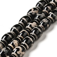 Tibetan Style dZi Beads Strands, Natural & Dyed Agate Beads, Rice, Black, Dragon Pattern, 13~14x9.5~10mm, Hole: 1.4mm, about 25pcs/strand, 13.58 inch(34.5cm)(G-F726-A01)