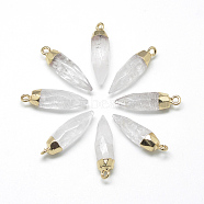 Natural Quartz Crystal Pointed Pendants, Rock Crystal Pendants, with Brass Findings, Faceted, Bullet, Golden, 25~27x8mm, Hole: 2mm(X-G-Q495-05G)