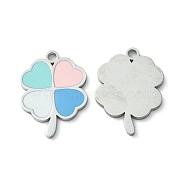 304 Stainless Steel Manual Polishing Pendants, with Enamel, Clover Charm, Stainless Steel Color, 22x16.5x1.5mm, Hole: 2mm(STAS-C075-10P)