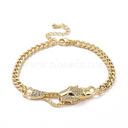 Cubic Zirconia Leopard Link Bracelet Brass Curb Chains for Women, Real 18K Gold Plated, 7-1/8 inch(18.2cm), Leopard: 25x11x7mm(BJEW-G664-01G-04)