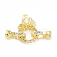 Rack Plating Brass Micro Pave Clear Cubic Zirconia Fold Over Butterfly Extension Clasps, Long-Lasting Plated, Cadmium Free & Lead Free, Real 18K Gold Plated, 14x7.5x6mm, Hole: 4.5mm(KK-B078-11G18)
