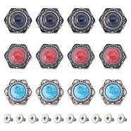 21 Sets 3 Colors Alloy Buttons, with Synthetic Turquoise and Iron Screws, for Purse, Bags, Leather Crafts Decoration, Flower, Mixed Color, 13x11.5x6.5mm, Hole: 2.5mm, 7 sets/color(FIND-GF0005-35)
