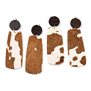 Eco-Friendly Cowhide Leather Big Pendants, with Dyed Wood and 304 Stainless Steel Jump Rings, Rectangle with Print, Peru, 75mm(FIND-N049-11-07)