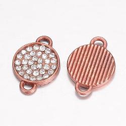 Alloy Grade A Rhinestone Links connectors, Flat Round, Red Copper, 18.5x13x2mm, Hole: 1.5x2mm(RB-D314-02R)