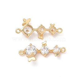 Brass Connector Charms with Clear Glass, Butterfly Links, Real 18K Gold Plated, 10.5x24x6mm, Hole: 1.2mm(KK-B074-67G)