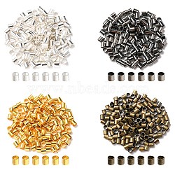 600Pcs 4 Colors Brass Crimp Beads, Tube, Mixed Color, 2x2x0.15mm, Hole: 1.5mm, 150pcs/color(KK-YW0001-52)