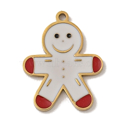 Christmas Theme 304 Stainless Steel Pendants, with Enamel, Real 14K Gold Plated, Gingerbread Man, 16x12x1mm, Hole: 1mm(STAS-Z093-08H)