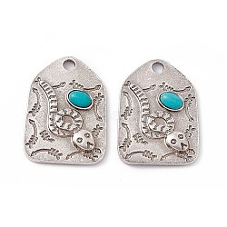 Synthetic Turquoise Pendants, Arch Charms with Snake, with Rack Plating Alloy Findings, Antique Silver, 29x20x3mm, Hole: 3mm(PALLOY-D013-11AS)