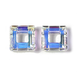 Transparent Electroplate Glass Pendant, AB Color Plated, Faceted, Square, Clear AB, 14x14x5mm, Hole: 6.8mm(GLAA-Q101-01A-AB01)