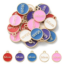 20Pcs 5 Colors Alloy Enamel Charms, Cadmium Free & Lead Free, Light Gold, Flat Round with Word Mom, Mixed Color, 14.5x12x2mm, Hole: 1.4mm, 4pcs/color(ENAM-YW0002-32)
