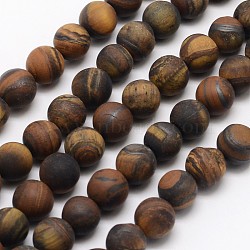 Natural Tiger Eye Beads Strands, Frosted, Round, 8mm, Hole: 1mm, about 48pcs/strand, 15.1 inch(X-G-D688-8mm)