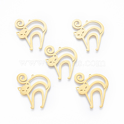 201 Stainless Steel Pendants, Cat, Real 18K Gold Plated, 36x31.5x1mm, Hole: 1.4mm(STAS-N090-LA928-2)