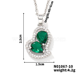 Elegant and Unique Style Brass & Glass Lock Collar Heart Pendant Necklaces for Women, Platinum, Green, 15.75 inch(40cm)(FN1868-10)