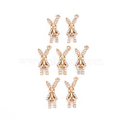Rack Plating Brass Micro Pave Clear Cubic Zirconia Pendants, Long-Lasting Plated, Cadmium Free & Lead Free, Rabbit, Light Gold, 21x9.5x3mm, Hole: 1.2mm(KK-T060-42-RS)