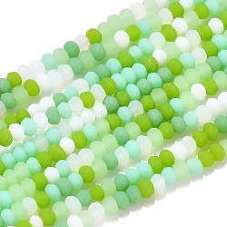Faceted Glass Beads Strands, Frosted, Rondelle, Lawn Green, 2.5~3.2x1.8~2.6mm, Hole: 0.8mm, about 185~186pcs/Strand, 15.55~15.75 inch(39.5~40cm)(X-GLAA-F106-B-F05)