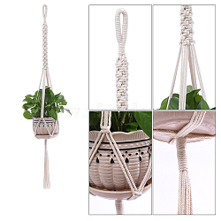 Cotton Macrame Plant Hangers, Boho Style Hanging Planter Baskets, Wall Decorative Flower Pot Holder, Snow, 1100x27mm, Hole: 40mm(MAKN-PW0001-040B)