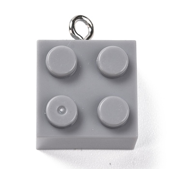 Resin Pendants, with Platinum Iron Loop, Toy Bricks, Dark Gray, 21x15.5x11mm, Hole: 2.6mm