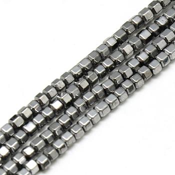 Electroplate Non-magnetic Synthetic Hematite Beads Strands, Hexagon, Silver Plated, 2x2x2mm, Hole: 1mm, about 112pcs/strand, 15.7 inch
