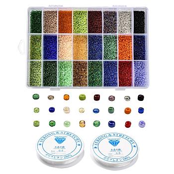 DIY Jewelry Set Making, with Glass Seed Beads and Elastic Crystal Thread, Mixed Color, 12/0, 2mm, Hole: 1mm, 288g/box