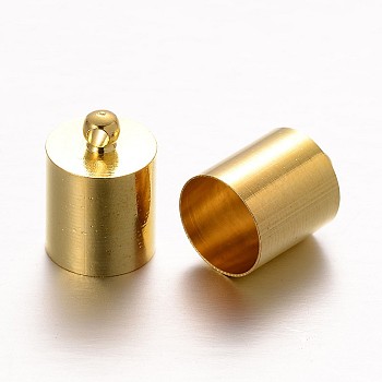 Brass Column Cord Ends, End Caps, Golden, 11x7mm, Hole: 2mm, Inner Diameter: 6.5mm