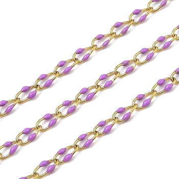 Ion Plating(IP) 304 Stainless Steel Link Chains, with Enamel, with Spool, Polished, Soldered, Real 18K Gold Plated, Dark Orchid, 6.8x3.3x1.3mm, about 32.81 Feet(10m)/Roll