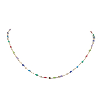 304 Stainless Steel Enamel Link Chains Necklaces, Colorful, 16.93 inch(43cm)