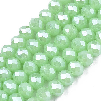 Electroplate Glass Beads Strands, Imitation Jade Beads, Pearl Luster Plated, Faceted, Rondelle, Light Green, 2x1.5mm, Hole: 0.4mm, about 195pcs/strand, 11 inch(27.5cm)