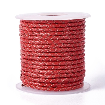 Braided Cowhide Cord, Leather Jewelry Cord, Jewelry DIY Making Material, with Spool, FireBrick, 3.3mm, 10yards/roll