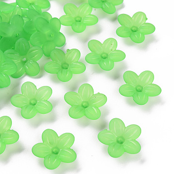Frosted Acrylic Bead Caps, 5-Petal, Flower, Lime Green, 19.5x20x5.5mm, Hole: 1.6mm, about 740pcs/500g