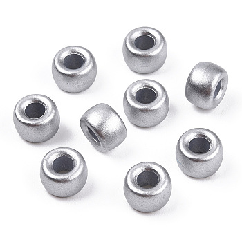 Spray Painted Plastic Beads, Barrel, Silver Plated, 9x6mm, Hole: 3.8mm, about 1900pcs/500g